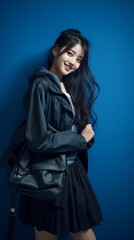 Photograph a young Korean girl with a Korean style fashion concept.