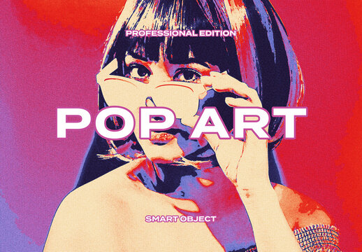 Pop Art Retro Poster Posterized Photo Effect Mockup Template Texture Overlay Print
