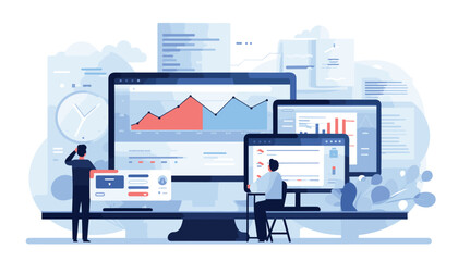 Data and information displaying on dashboards, SEO marketing advertising analytics vector illustration concept, Marketing analytics, Market research