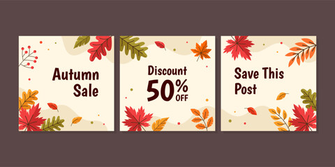 Trendy abstract square template with autumn season concept. Able to use for social media posts, mobile apps, banners design, web or internet ads.