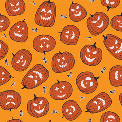Yellow and orange Halloween repeat background with pumpkins and dragonflies. Perfect for gift wrapping, scrapbooking, wallpaper