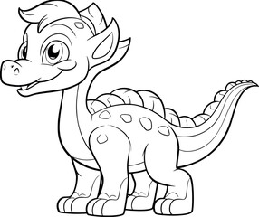 Fototapeta premium Black and white cartoon dinosaur joyfully perched on a transparent background. Generative AI 