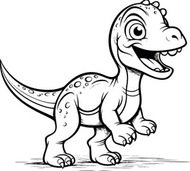 Black and white cartoon of a cheerful dinosaur with a transparent background. Generative AI 