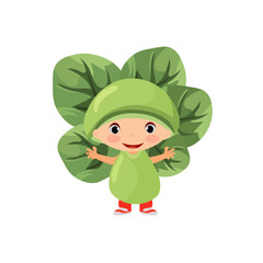 happy kids wearing full body vegetable plant costume for school nature theatrical action character vector flat illustration