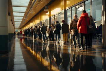 queue line of people waiting for their turn