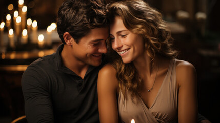 Magical Christmas Love: Intimate Couple Portrait. Generative AI