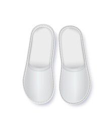 Realistic White Detailed Hotel Slippers on White Background. Comfortable Footwear. Vector