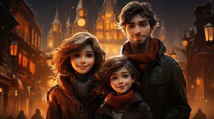 Obraz premium Enchanting Christmas Family Portrait, Generative AI