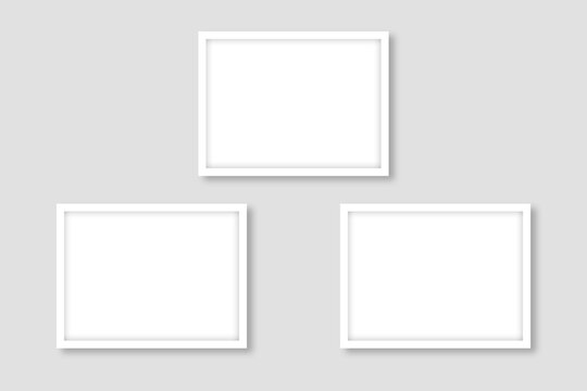  3 Blank white rectangle photo frames template design in a good layout and a wall gallery look. Used as a printable photo collage for your album pictures or photographs collection in a clean style.