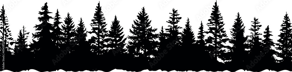 Poster set of horizontal coniferous spruce trees silhouettes, perfect to create a serene and enchanting lan