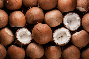 Aesthetic composition of fresh healthy bio coconuts 3 - obrazy, fototapety, plakaty