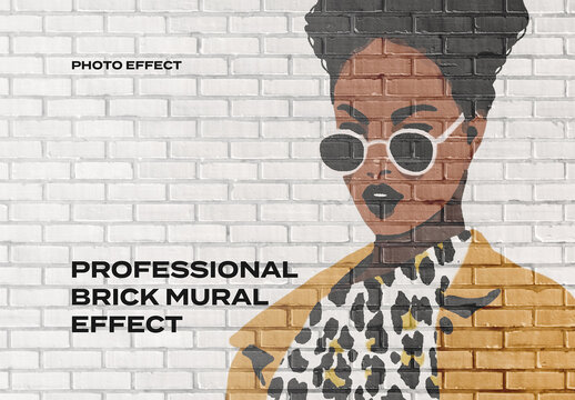 Brick Mural Wall Street Public Art Photo Effect Mockup Template Texture Overlay Print
