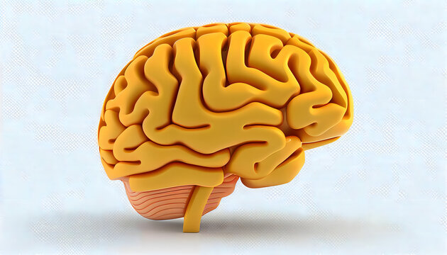 Human Brain 3d icon. Isolated object on a transparent WHITE background. Generative Ai.