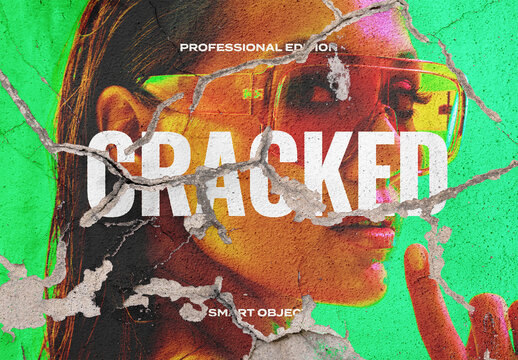 Cracked Wall Old Grunge Photo Effect Mockup Template Texture Overlay Print