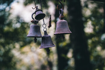 Bells in a Hindu temple in India, Shot on 02.12.2020, Kodagu, Karnataka, India