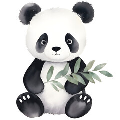 Cute panda watercolor design with transparent background, PNG illustration