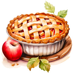 Apple pie watercolor design with transparent background, PNG illustration