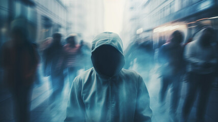 anonymous people in hoodies on street, concept of street crime