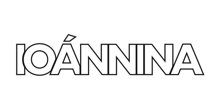 Ioannina in the Greece emblem. The design features a geometric style, vector illustration with bold typography in a modern font. The graphic slogan lettering.