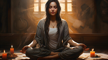 Girl meditating in lotus position