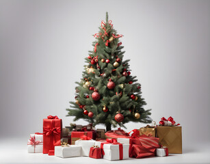 Christmas and new year background gift boxes and stars near decorated Christmas tree . Generative Ai