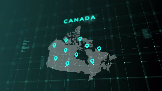 World Map with Code Technology Background Canada Map with PinPoint still