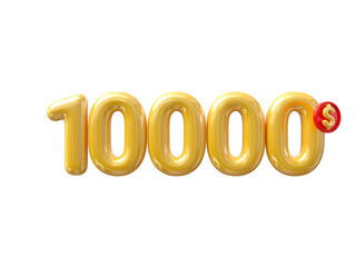10000 Dollar Gold Balloons Number 3D