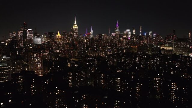 Aerial view of New York City at night