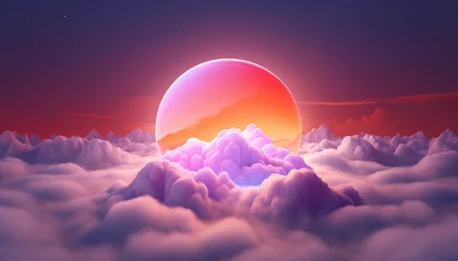 Rolgordijnen 3D sun Circle with Cloud and Neon Background © IgnacioJulian