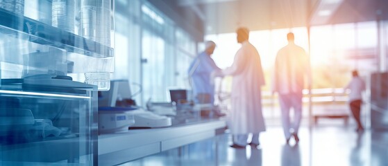 Blurred Background of Medical Equipment and Staff in Hospital for Healthcare Website or Magazine Design