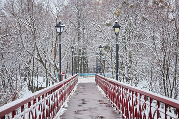 The Lover's Bridge in Mariyinsky Park in winter, Kiev