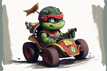 Turtle driving a racing car. AI generated