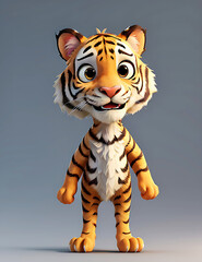 3D Rendering a cartoon tiger standing on its hind legs Ai Generate