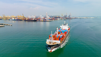 Fototapeta premium container cargo ship import export global business and industry commercial trade logistic and transportation of international by container cargo ship in sea, container cargo freight shipping,