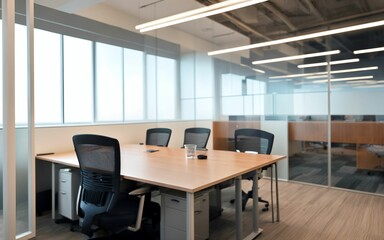 Blurred Office Elegance A Panoramic Workspace Background ai generated