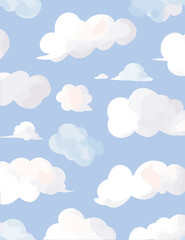 Cloud wallpaper, watercolor backgrounds, seamless pattern, cloud painting - obrazy, fototapety, plakaty