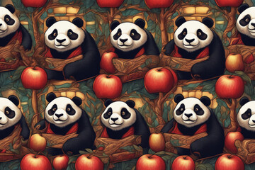 panda scribbling apples centered symmetry painted intricate volumetric lighting beautiful. Generative AI