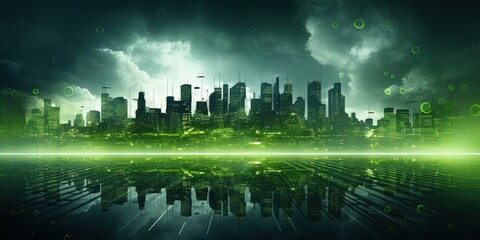 Abstract background of green smart futuristic city.