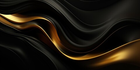 Abstract black gold luxurious noble waves texture background panorama banner for web design backdrop wallpaper illustration - obrazy, fototapety, plakaty