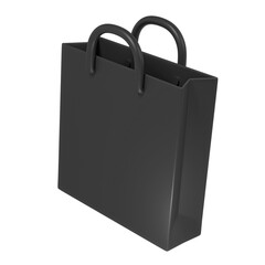 3d render Black Friday illustration with modern dark shopping bag mock up design. Discount, special offers promotion, shop advertisement