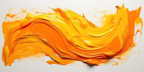 Art painting banner illustration - Orange oil or acrylic color paint brushstroke, isolated on white...