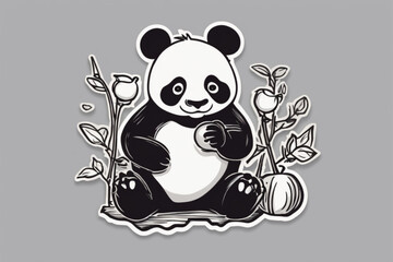 panda scribbling apples sticker 2d cute fantasy dreamy vector illustration 2d flat. Generative AI