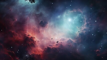 Space nebula: a colorful and mysterious cloud of dust and gas in the universe - obrazy, fototapety, plakaty