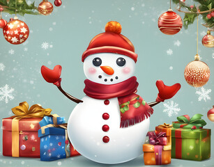 Сute snowman with gifts for happy new year festival wallpaper. Generative Ai