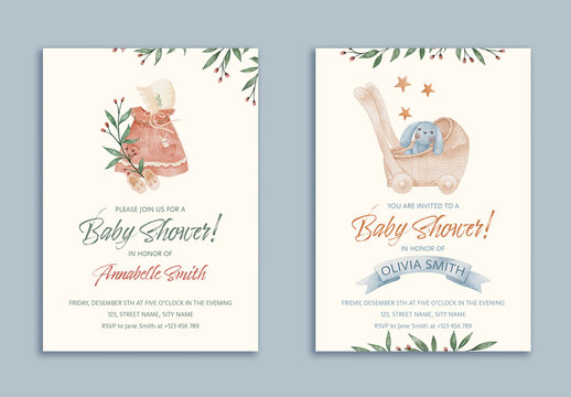 Baby Shower Invitation Watercolor Card Set