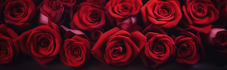 closeup view of various kinds of red roses. Background of red roses.