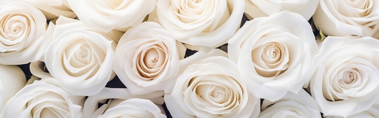 closeup view of various kinds of white roses. Background of white roses.