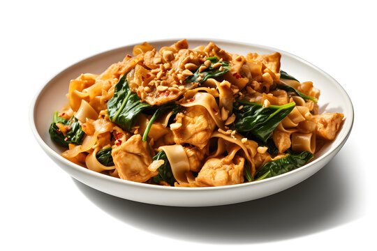 Pad see ew on a white background, food photography, product presentation, product display, banner background