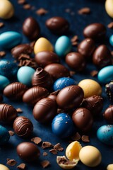 Fototapeta na wymiar Chocolate Easter eggs on a blue background.