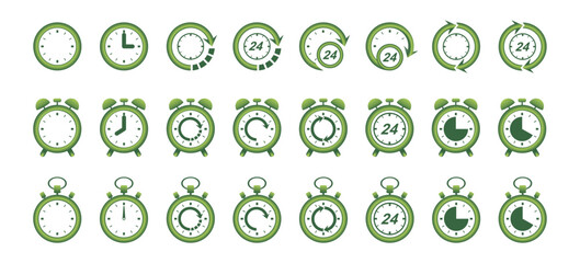 time icon set or clock icon set. gradient color time management. timer, speed, alarm, stopwatch timer, recovery. vector icons isolated on white background.
